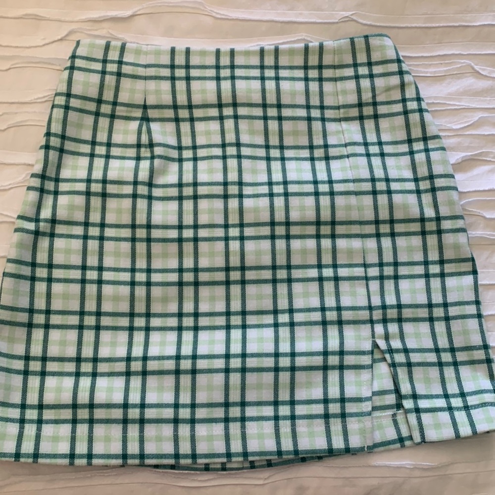 green plaid skirt